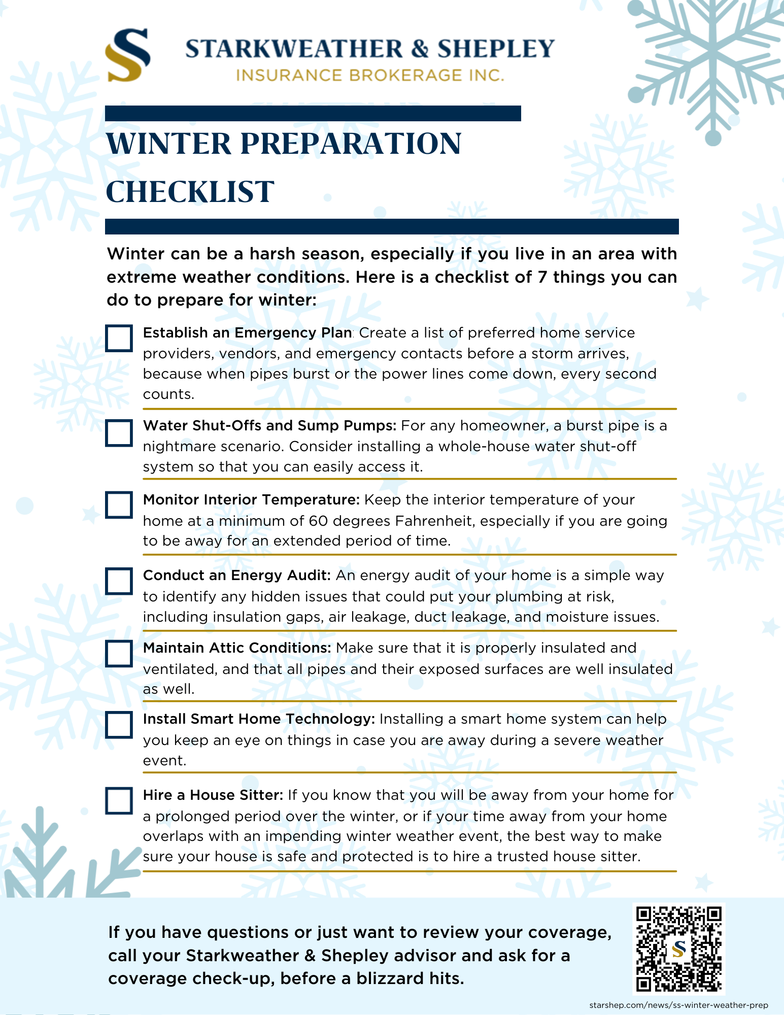Blue and White Minimalist Winter Preparation Checklist